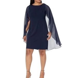 DKNY Sheath Dress with Sheer Cape Navy Size 8 NWOT